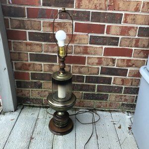 Mid Century Wood and Brass Table Lamp Unique 31" Tall